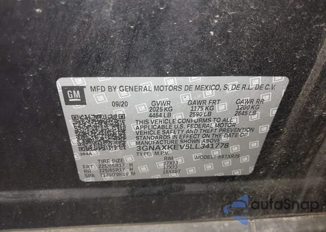 2020 Chevrolet Equinox Fwd Lt 1.5L Turbo from USA, damaged, VIN 3GNAXKEV5LL341778